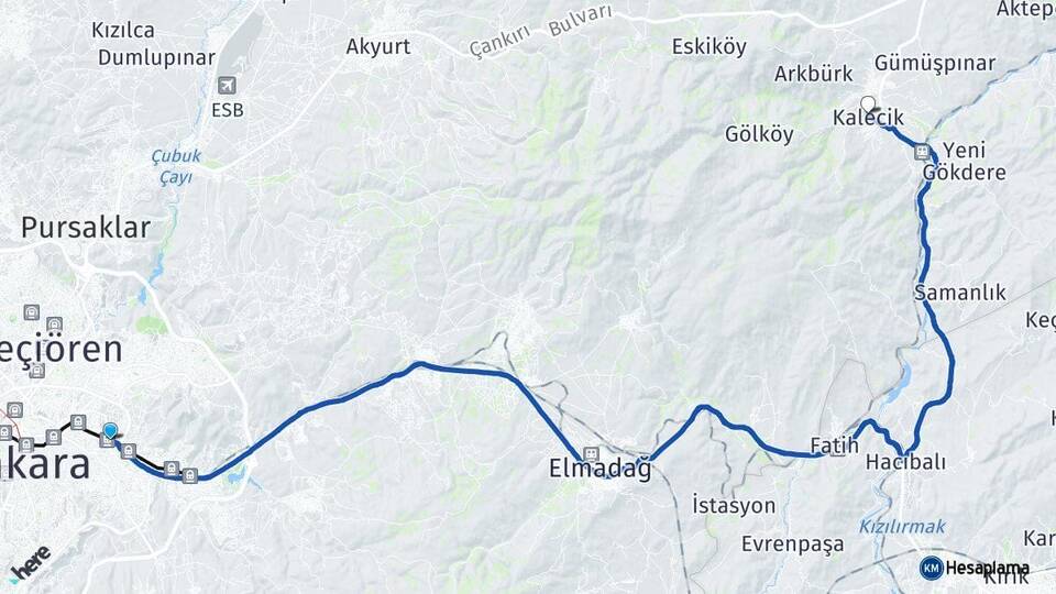Ankara Mamak Kalecik Arası Kaç Km - Yol Haritası