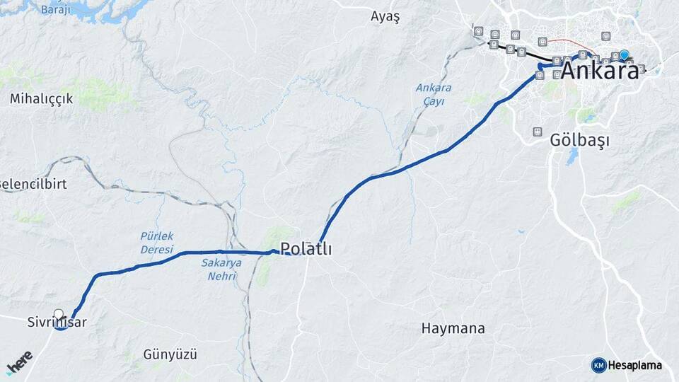 Ankara Mamak Sivrihisar Eskişehir Arası Kaç Km - Yol Haritası