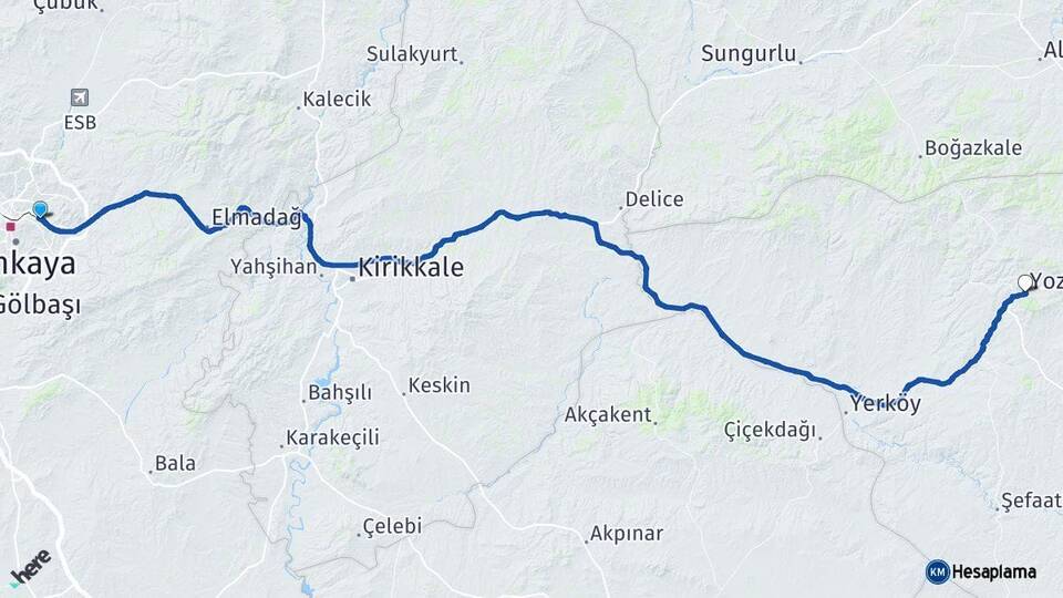Ankara Mamak Yozgat Arası Kaç Km - Yol Haritası