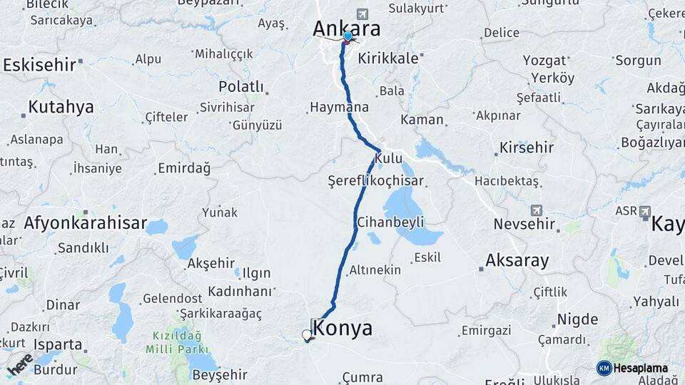 Ankara Meram Konya Arası Kaç Km - Yol Haritası