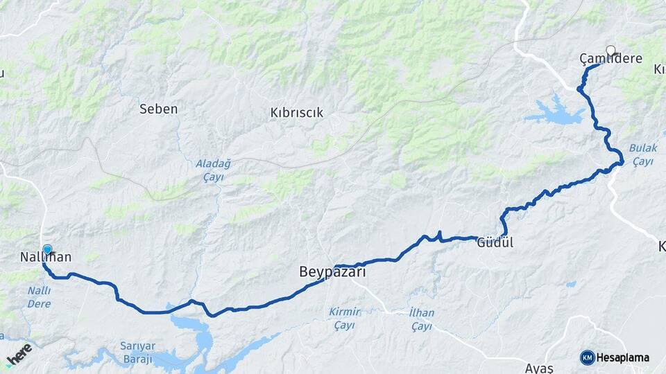 Ankara Nallıhan Çamlıdere Arası Kaç Km - Yol Haritası