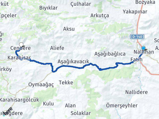 Ankara Nallıhan Cendere Nallıhan Arası Kaç Km - Yol Haritası