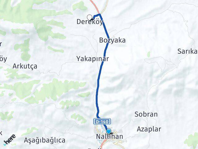 Ankara Nallıhan Dereköy Nallıhan Arası Kaç Km - Yol Haritası