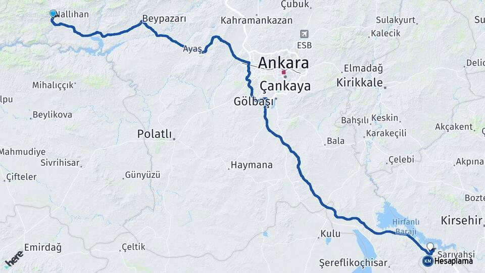 Ankara Nallıhan Evren Arası Kaç Km - Yol Haritası