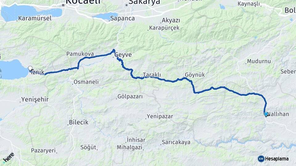 Ankara Nallıhan İznik Bursa Arası Kaç Km - Yol Haritası