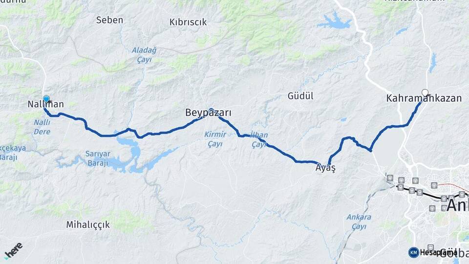 Ankara Nallıhan Kahramankazan Arası Kaç Km - Yol Haritası