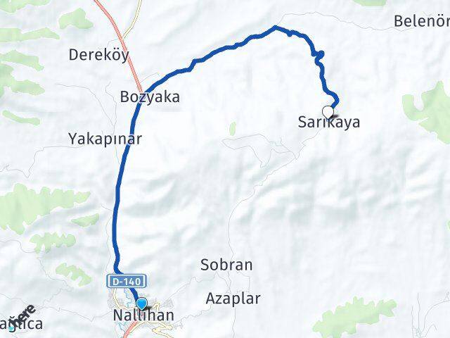 Ankara Nallıhan Sarıkaya Nallıhan Arası Kaç Km - Yol Haritası
