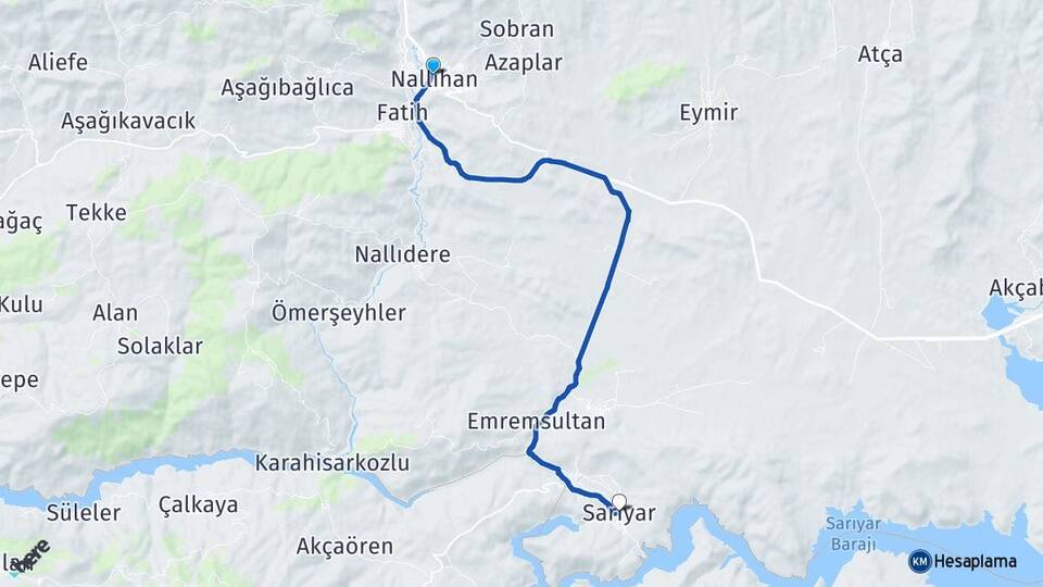 Ankara Nallıhan Sarıyar Nallıhan Arası Kaç Km - Yol Haritası