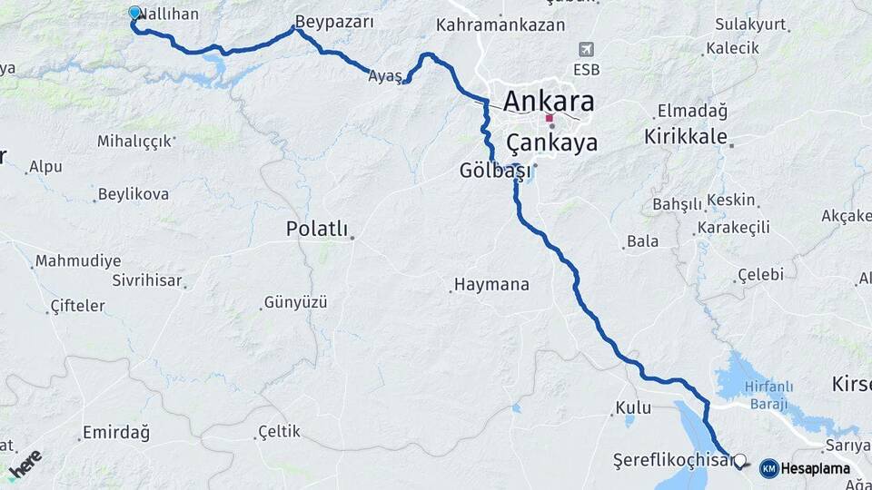 Ankara Nallıhan Şereflikoçhisar Arası Kaç Km - Yol Haritası