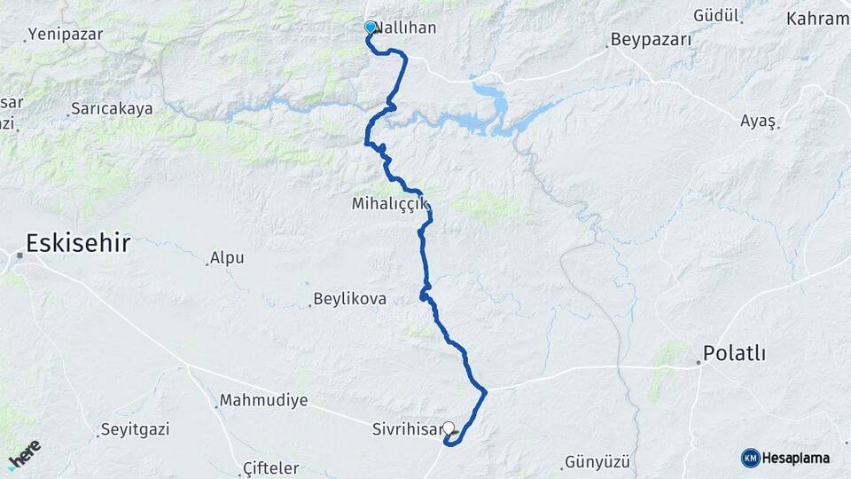 Ankara Nallıhan Sivrihisar Eskişehir Arası Kaç Km - Yol Haritası