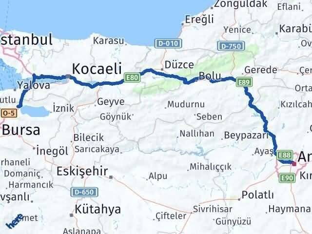 Ankara Orhangazi Bursa Arası Kaç Km - Yol Haritası