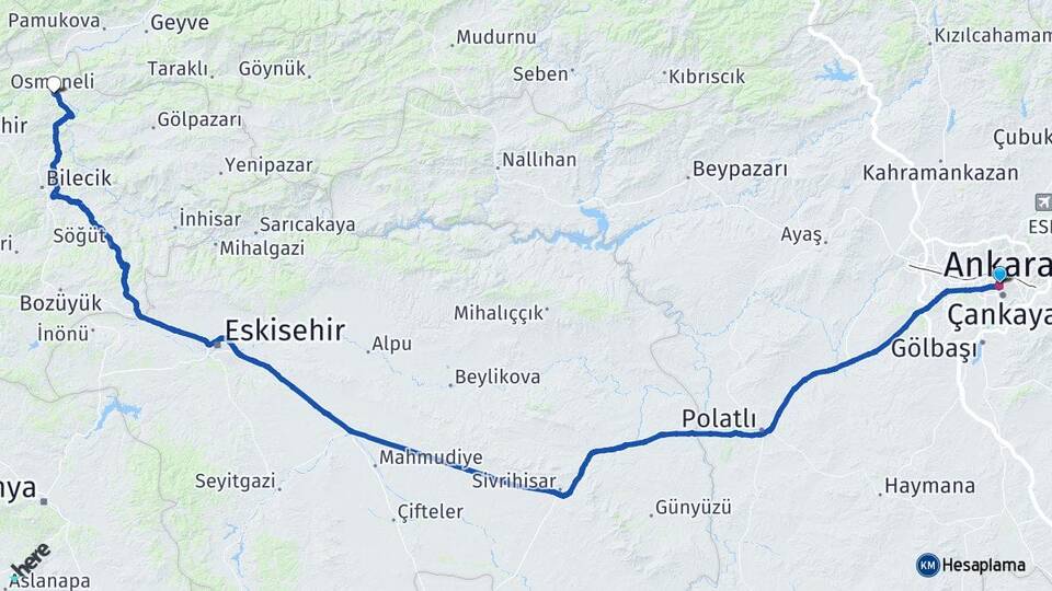 Ankara Osmaneli Bilecik Arası Kaç Km - Yol Haritası