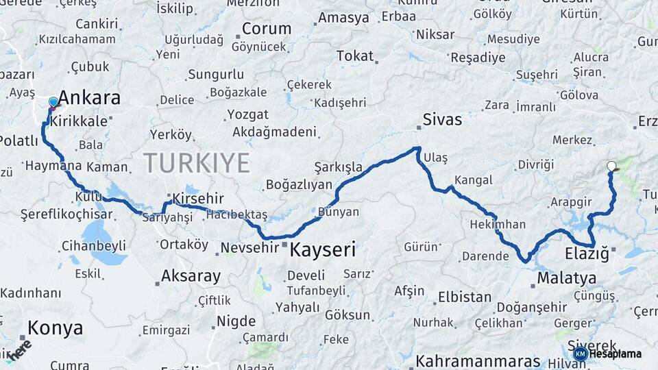 Ankara Ovacık Tunceli Arası Kaç Km - Yol Haritası