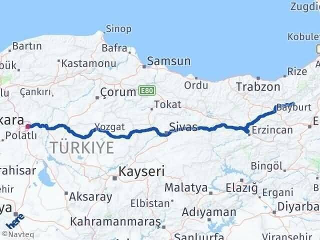 Ankara Pazaryolu Erzurum Arası Kaç Km - Yol Haritası