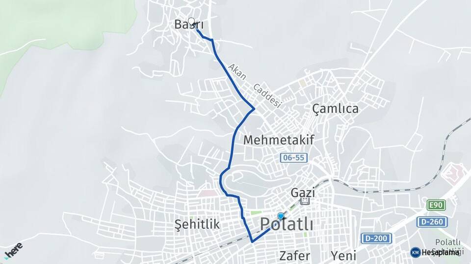 Ankara Polatlı Basrı Polatlı Arası Kaç Km - Yol Haritası