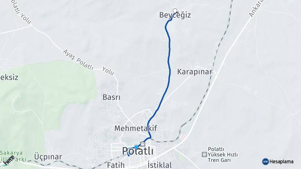 Ankara Polatlı Beyceğiz Polatlı Arası Kaç Km - Yol Haritası