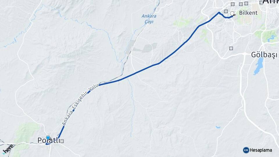 Ankara Polatlı Çayyolu Çankaya Arası Kaç Km - Yol Haritası