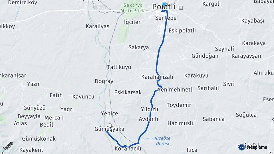 Ankara Polatlı Gümüşyaka Polatlı Arası Kaç Km - Yol Haritası