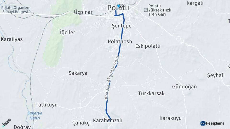 Ankara Polatlı Karahamzalı Polatlı Arası Kaç Km - Yol Haritası
