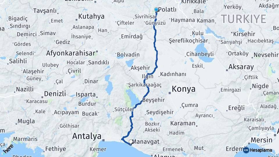 Ankara Polatlı Manavgat Antalya Arası Kaç Km - Yol Haritası