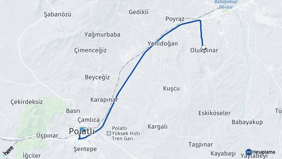 Ankara Polatlı Olukpınar Polatlı Arası Kaç Km - Yol Haritası