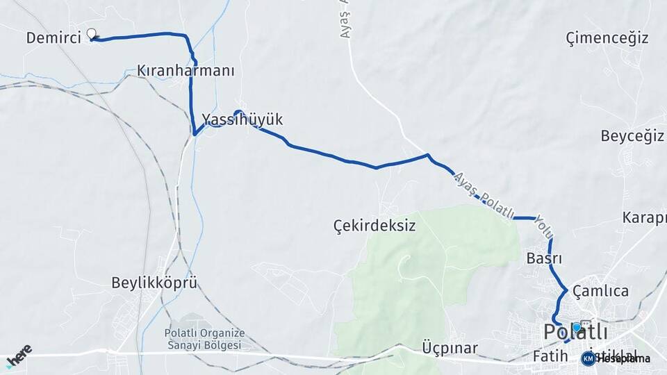 Ankara Polatlı Sazlar Polatlı Arası Kaç Km - Yol Haritası