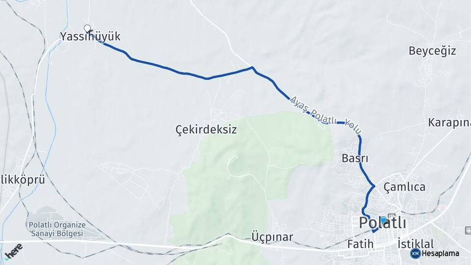 Ankara Polatlı Yassıhüyük Polatlı Arası Kaç Km - Yol Haritası