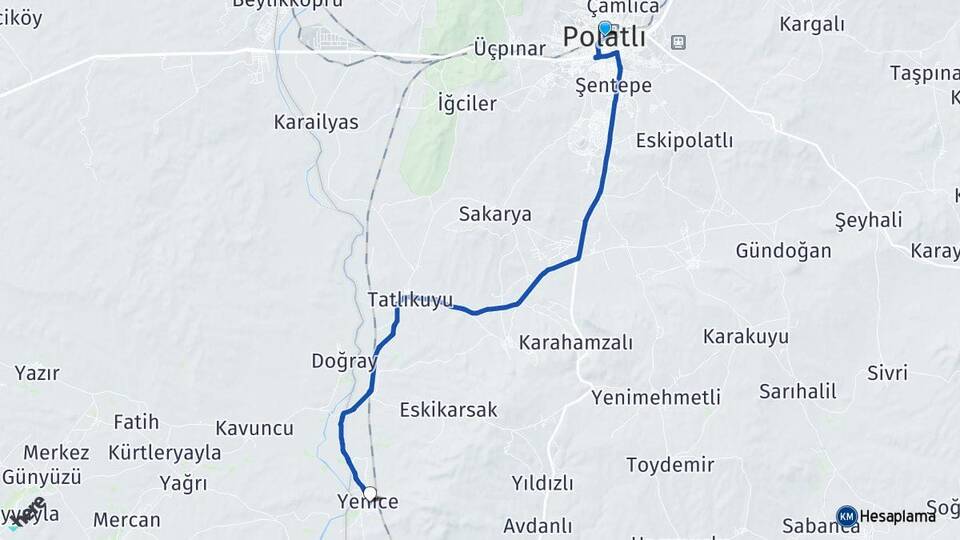 Ankara Polatlı Yenice Polatlı Arası Kaç Km - Yol Haritası