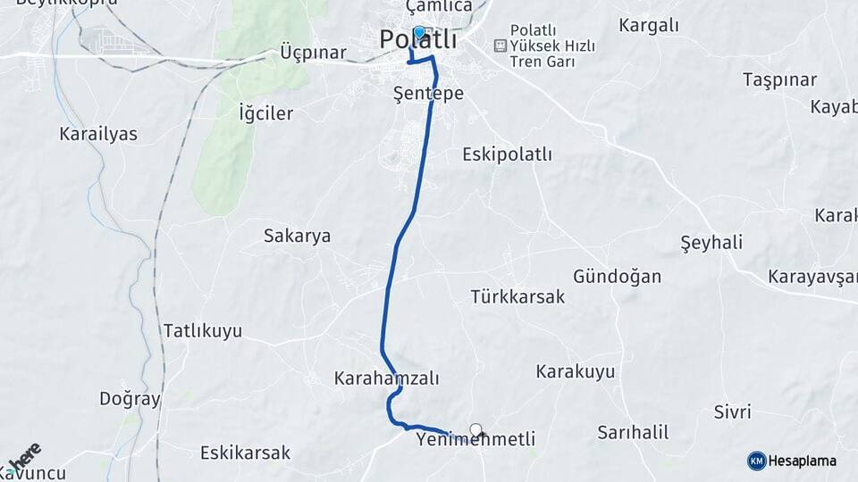 Ankara Polatlı Yenimehmetli Polatlı Arası Kaç Km - Yol Haritası