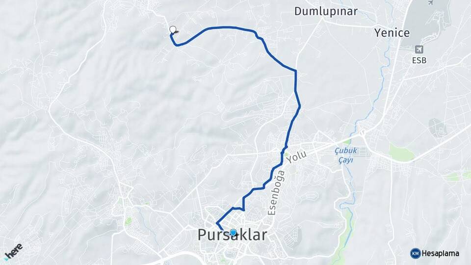 Ankara Pursaklar Abadan Pursaklar Arası Kaç Km - Yol Haritası