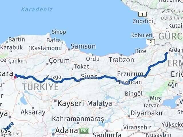 Ankara Pursaklar Ardahan Arası Kaç Km - Yol Haritası