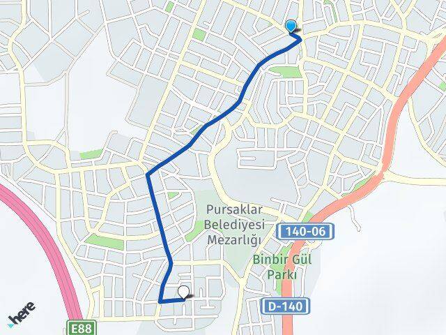 Ankara Pursaklar Ayyıldız Pursaklar Arası Kaç Km - Yol Haritası