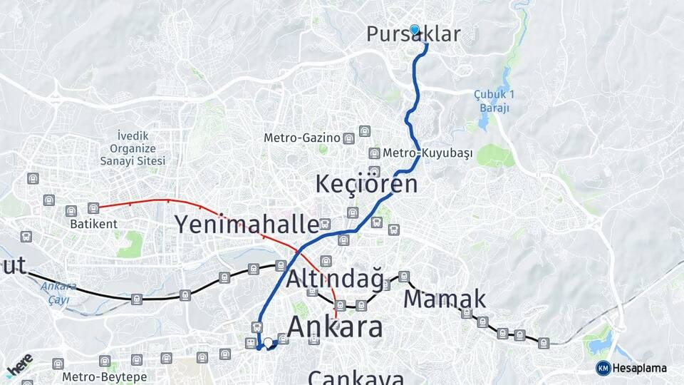 Ankara Pursaklar Balgat Çankaya Arası Kaç Km - Yol Haritası