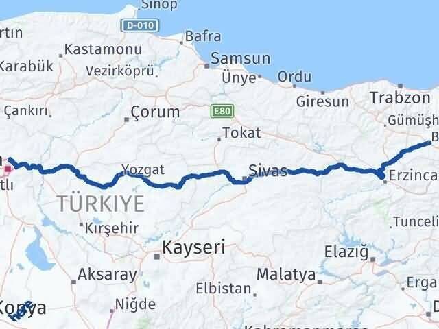 Ankara Pursaklar Bayburt Arası Kaç Km - Yol Haritası