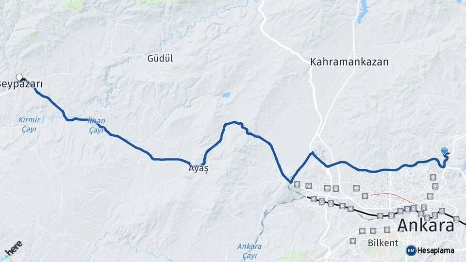Ankara Pursaklar Beypazarı Arası Kaç Km - Yol Haritası