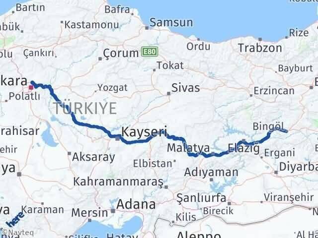 Ankara Pursaklar Bingöl Arası Kaç Km - Yol Haritası