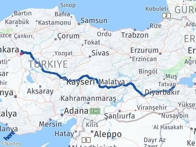 Ankara Pursaklar Bitlis Arası Kaç Km - Yol Haritası