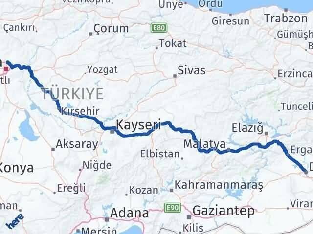 Ankara Pursaklar Diyarbakır Arası Kaç Km - Yol Haritası