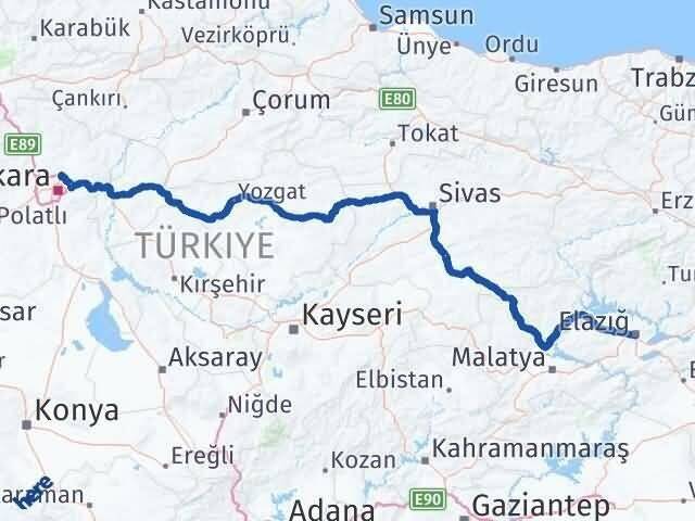 Ankara Pursaklar Elazığ Arası Kaç Km - Yol Haritası