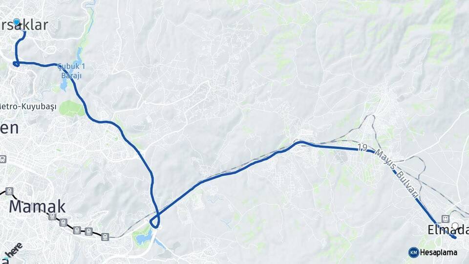 Ankara Pursaklar Elmadağ Arası Kaç Km - Yol Haritası