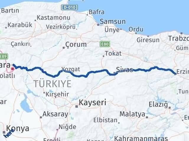 Ankara Pursaklar Erzincan Arası Kaç Km - Yol Haritası