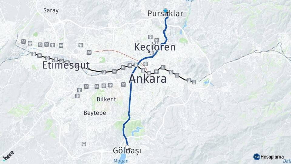 Ankara Pursaklar Gölbaşı Arası Kaç Km - Yol Haritası