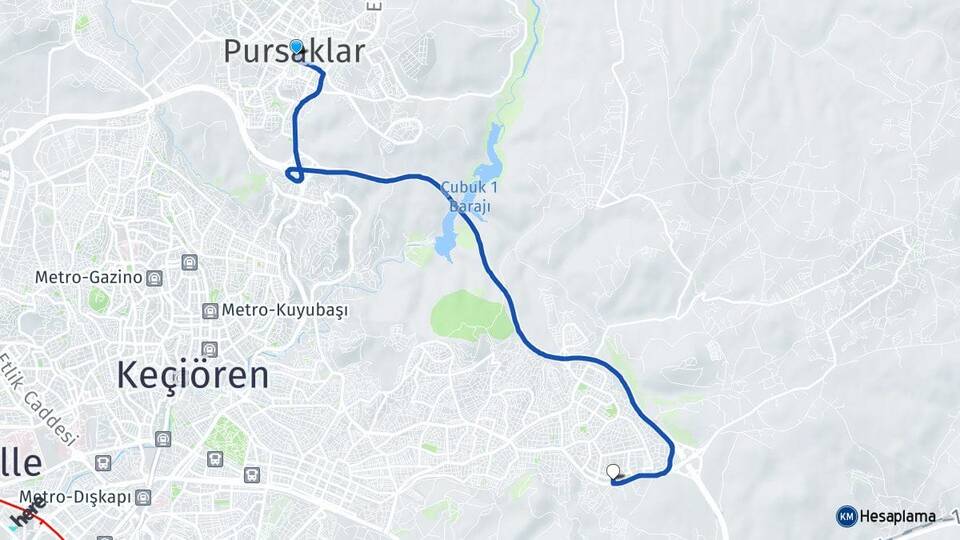 Ankara Pursaklar Karapürçek Altındağ Arası Kaç Km - Yol Haritası