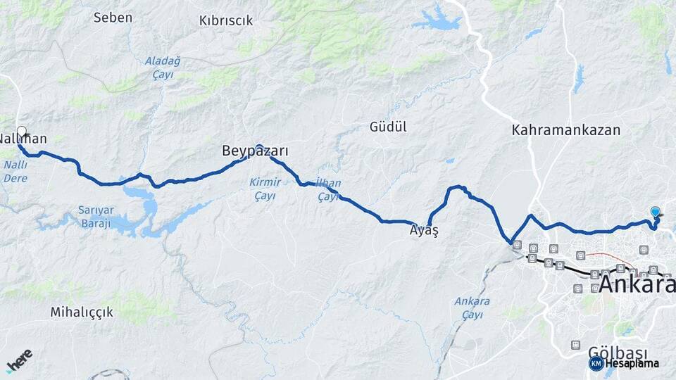 Ankara Pursaklar Nallıhan Arası Kaç Km - Yol Haritası