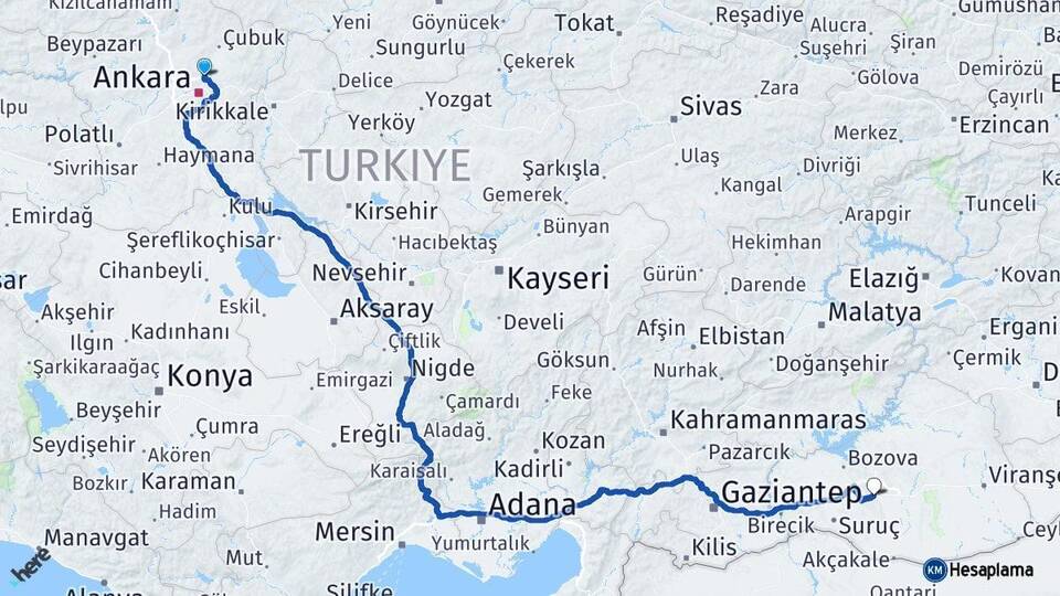 Ankara Pursaklar Şanlıurfa Arası Kaç Km - Yol Haritası