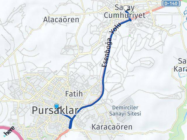 Ankara Pursaklar Saray Cumhuriyet Pursaklar Arası Kaç Km - Yol Haritası