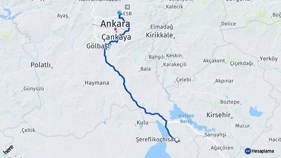 Ankara Pursaklar Şereflikoçhisar Arası Kaç Km - Yol Haritası