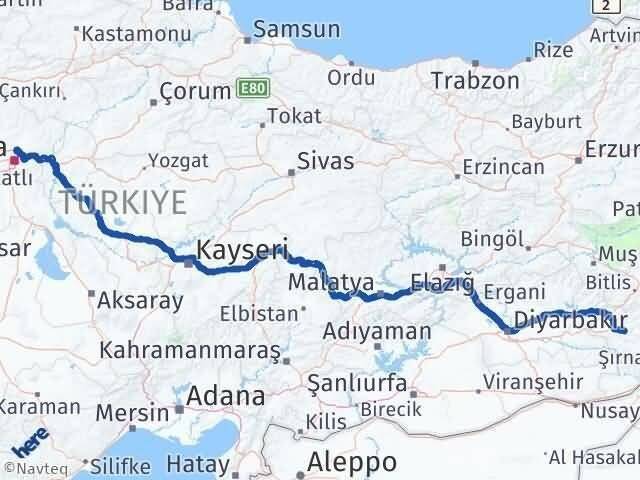 Ankara Pursaklar Siirt Arası Kaç Km - Yol Haritası