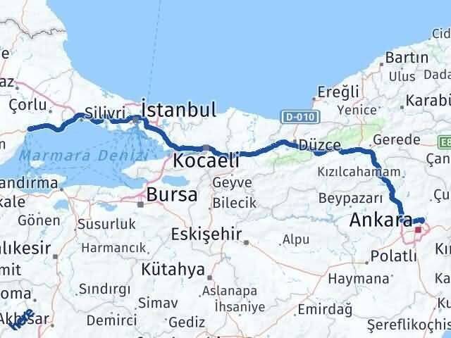 Ankara Pursaklar Tekirdağ Arası Kaç Km - Yol Haritası