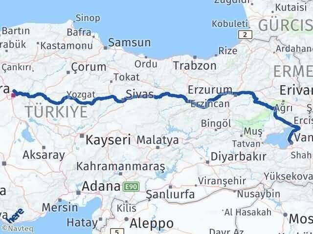 Ankara Pursaklar Van Arası Kaç Km - Yol Haritası